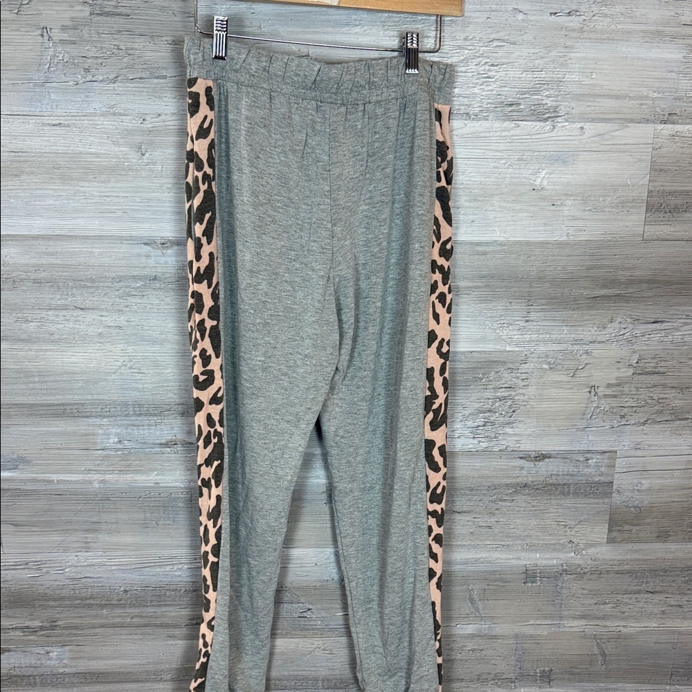 White Birch Gray Joggers with Leopard Print Sides - Picture 7 of 7